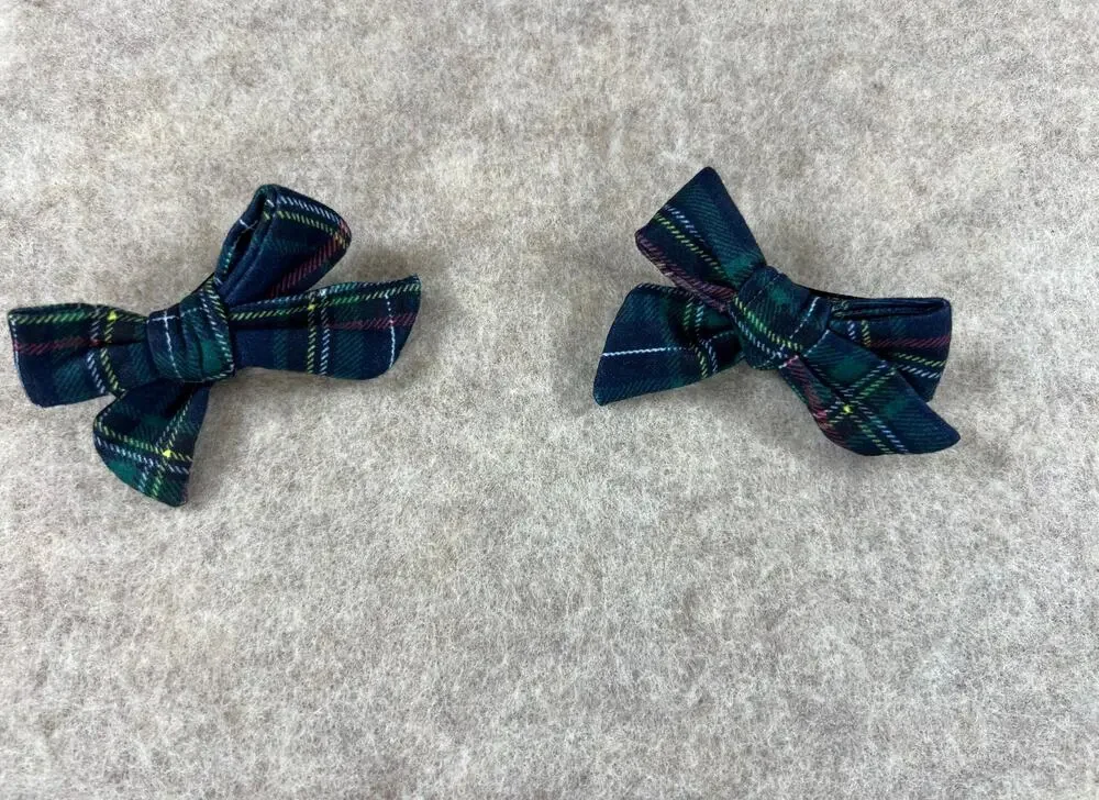 Posh Peanut Green Tartan Plaid Pigtail Clip Bows Christmas Holiday